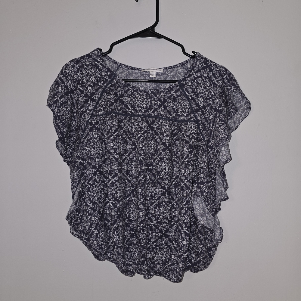 🌟 American Eagle Outfitters Navy Patterned Blouse